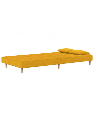 Divano Letto a 2 Posti con 2 Cuscini Giallo in Tessuto