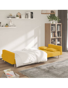 Divano Letto a 2 Posti con 2 Cuscini Giallo in Tessuto 2