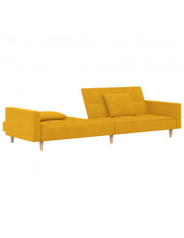 Divano Letto a 2 Posti con 2 Cuscini Giallo in Tessuto