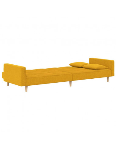 Divano Letto a 2 Posti con 2 Cuscini Giallo in Tessuto