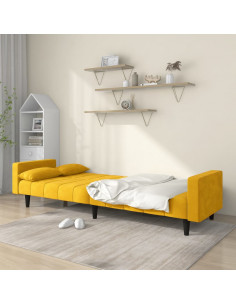 Divano Letto a 2 Posti con 2 Cuscini Giallo in Velluto 2