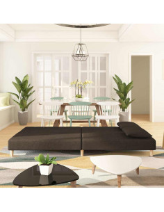 Divano Letto a 2 Posti con 2 Cuscini Marrone in Tessuto 2