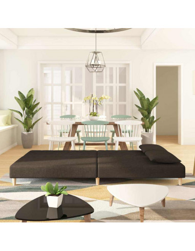 Divano Letto a 2 Posti con 2 Cuscini Marrone in Tessuto