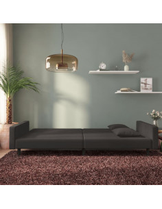 Divano Letto a 2 Posti con 2 Cuscini Nero in Velluto 2