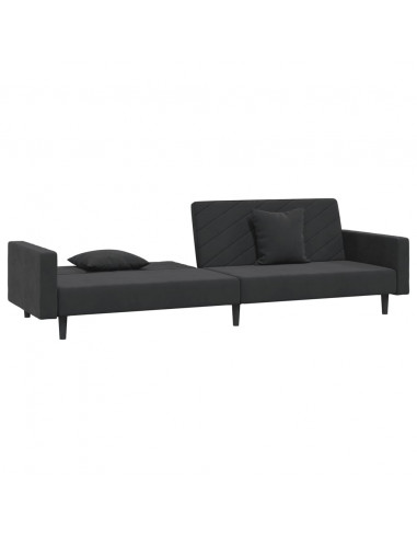 Divano Letto a 2 Posti con 2 Cuscini Nero in Velluto