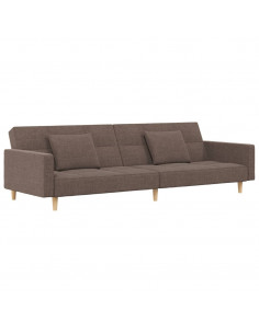 Divano Letto a 2 Posti con 2 Cuscini Tortora in Tessuto