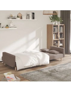 Divano Letto a 2 Posti con 2 Cuscini Tortora in Tessuto 2