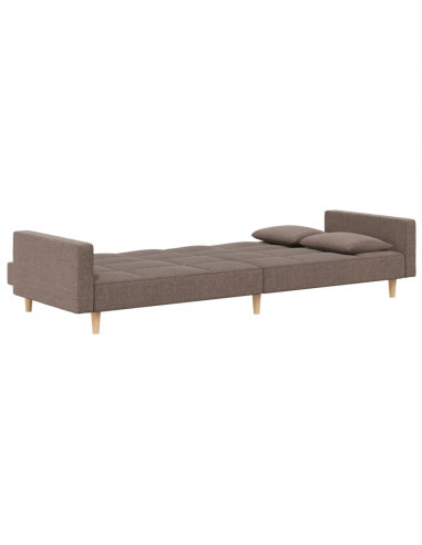 Divano Letto a 2 Posti con 2 Cuscini Tortora in Tessuto