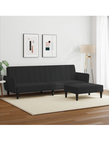 Divano Letto a 2 Posti con Poggiapiedi Nero in Velluto