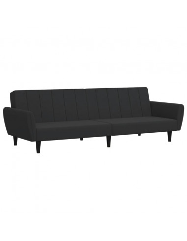 Divano Letto a 2 Posti con Poggiapiedi Nero in Velluto