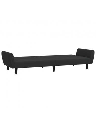 Divano Letto a 2 Posti con Poggiapiedi Nero in Velluto