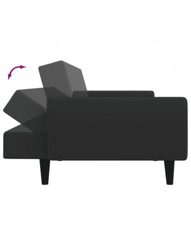 Divano Letto a 2 Posti con Poggiapiedi Nero in Velluto