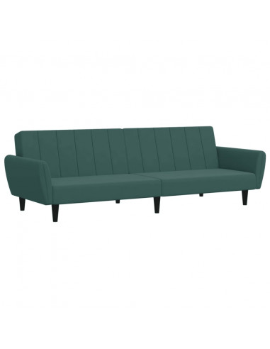 Divano Letto a 2 Posti con Poggiapiedi Verde Scuro in Velluto