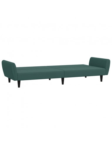 Divano Letto a 2 Posti con Poggiapiedi Verde Scuro in Velluto