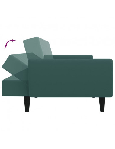 Divano Letto a 2 Posti con Poggiapiedi Verde Scuro in Velluto