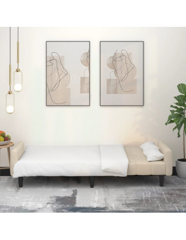 Divano Letto a 2 Posti Crema in Velluto