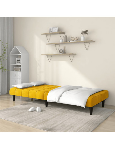 Divano Letto a 2 Posti Giallo in Velluto