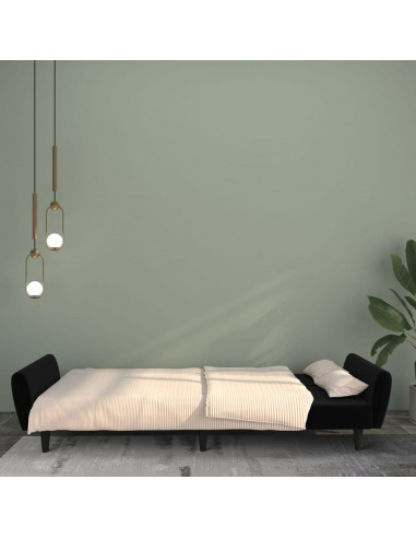 Divano Letto a 2 Posti Nero in Velluto