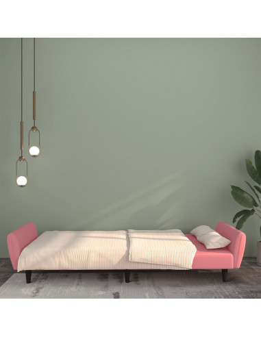 Divano Letto a 2 Posti Rosa in Velluto