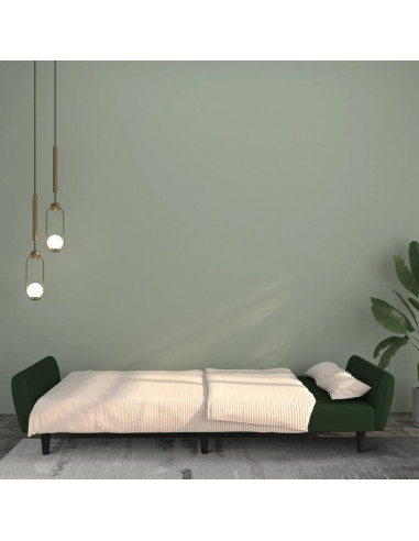 Divano Letto a 2 Posti Verde Scuro in Velluto