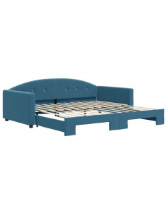 Divano Letto con Letto Estraibile Blu 100x200 cm in Velluto