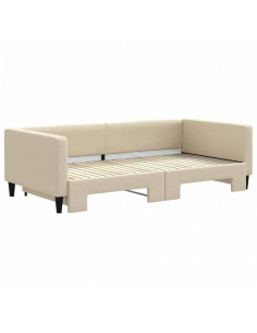 Divano Letto con Letto Estraibile Crema 100x200 cm in Tessuto 2