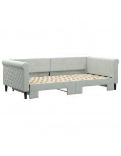 Divano Letto con Letto Estraibile Grigio Chiaro 100x200 Velluto 2