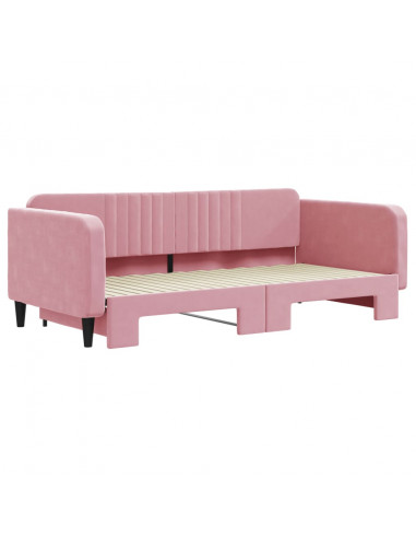 Divano Letto con Letto Estraibile Rosa 100x200 cm in Velluto