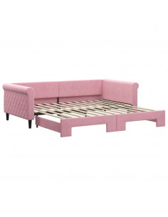 Divano Letto con Letto Estraibile Rosa 100x200 cm in Velluto