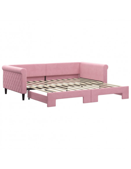 Divano Letto con Letto Estraibile Rosa 100x200 cm in Velluto