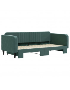 Divano Letto con Letto Estraibile Verde Scuro 100x200cm Velluto 2