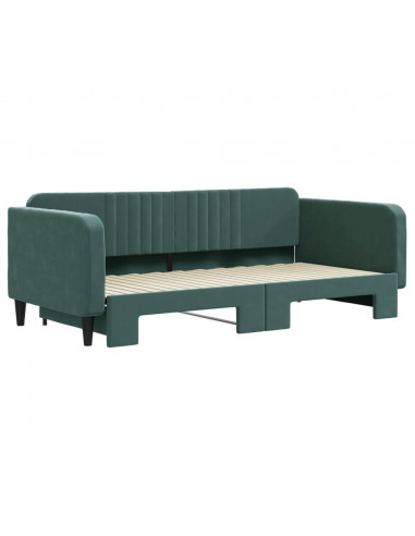 Divano Letto con Letto Estraibile Verde Scuro 100x200cm Velluto