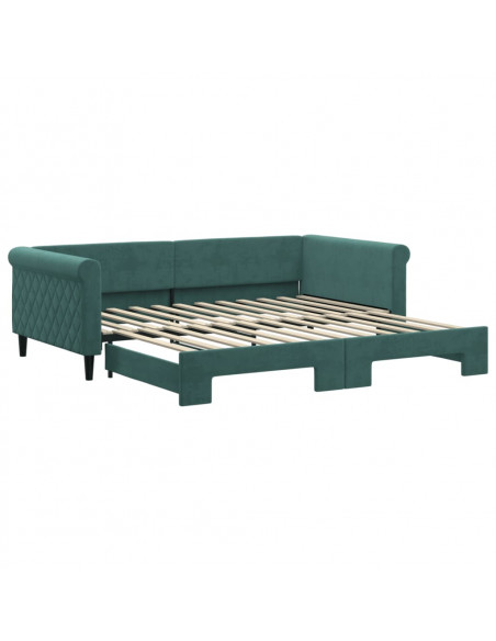 Divano Letto con Letto Estraibile Verde Scuro 100x200cm Velluto
