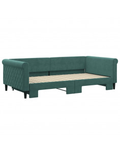Divano Letto con Letto Estraibile Verde Scuro 100x200cm Velluto 2