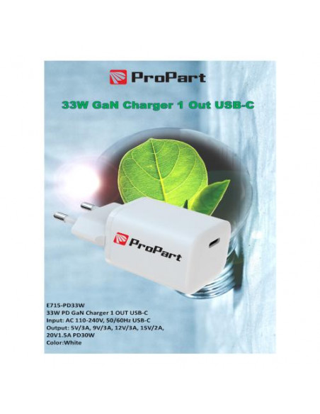 ProPart Carica Batterie GaN 33W PD 1 Output USB-C