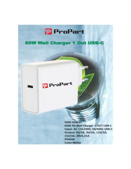ProPart Carica Batterie 65W PD 1 Output USB-C