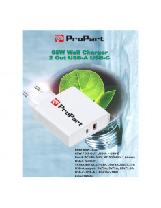 ProPart Carica Batterie 65W 2 Output USB-A + USB-C