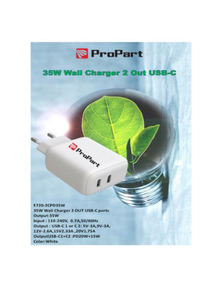 ProPart Carica Batterie 35W 2 Output USB-C