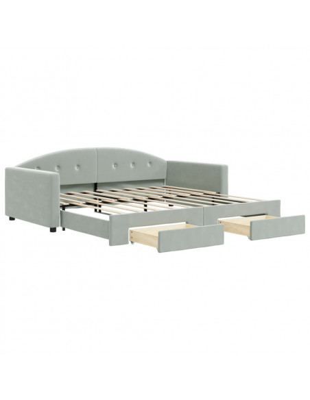 Divano Letto Estraibile Cassetti Grigio Chiaro 90x190cm Velluto