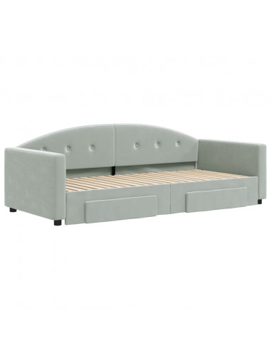 Divano Letto Estraibile Cassetti Grigio Chiaro 90x190cm Velluto