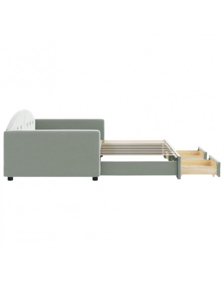 Divano Letto Estraibile Cassetti Grigio Chiaro 90x190cm Velluto