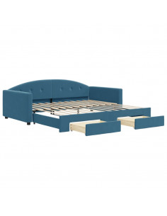 Divano Letto Estraibile con Cassetti Blu 100x200 cm in Velluto