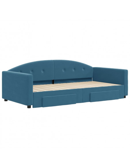 Divano Letto Estraibile con Cassetti Blu 100x200 cm in Velluto