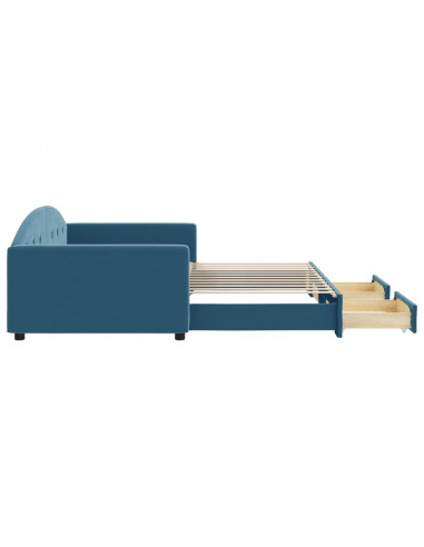 Divano Letto Estraibile con Cassetti Blu 100x200 cm in Velluto