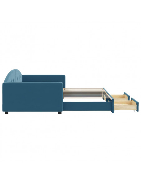 Divano Letto Estraibile con Cassetti Blu 100x200 cm in Velluto