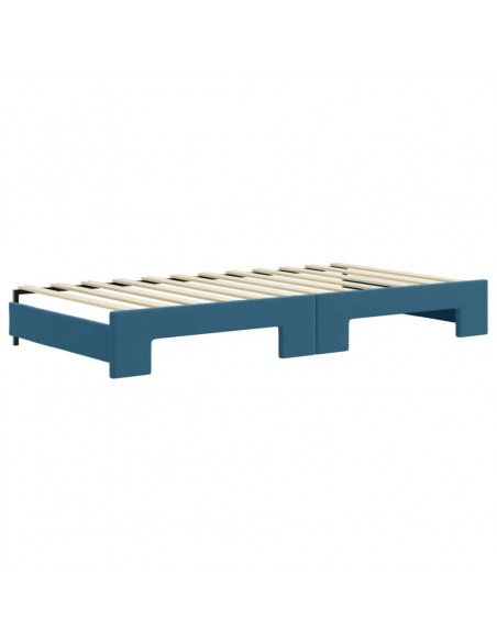 Divano Letto Estraibile con Cassetti Blu 100x200 cm in Velluto