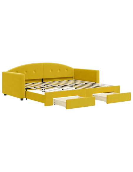 Divano Letto Estraibile con Cassetti Giallo 90x200cm in Velluto