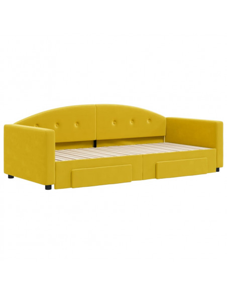 Divano Letto Estraibile con Cassetti Giallo 90x200cm in Velluto