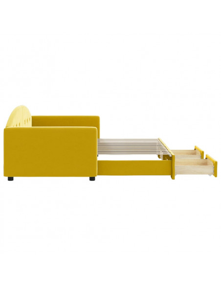 Divano Letto Estraibile con Cassetti Giallo 90x200cm in Velluto
