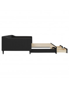 Divano Letto Estraibile con Cassetti Nero 100x200 cm in Tessuto